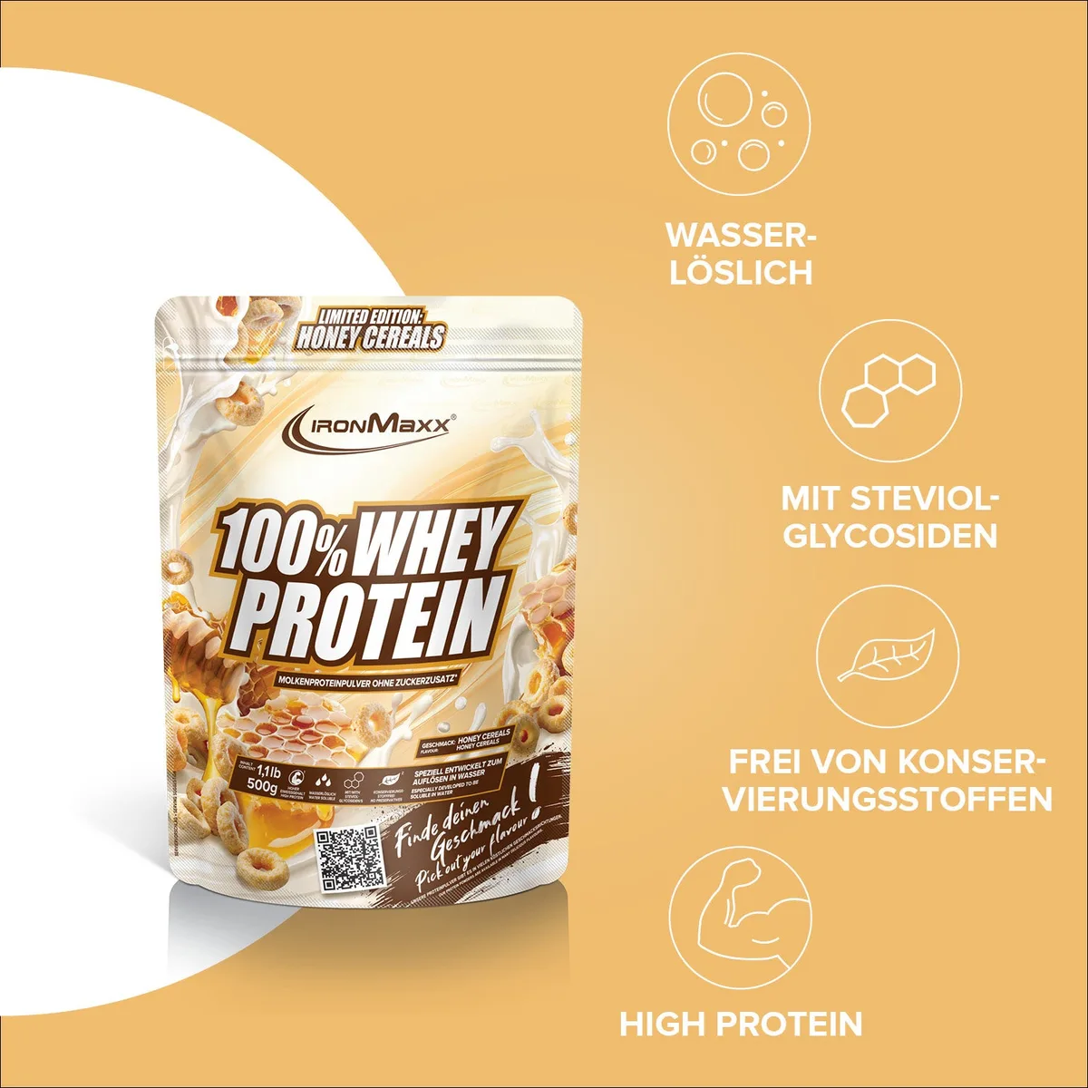 100% Whey Protein (500g) - Honey Cereal – Bild 2