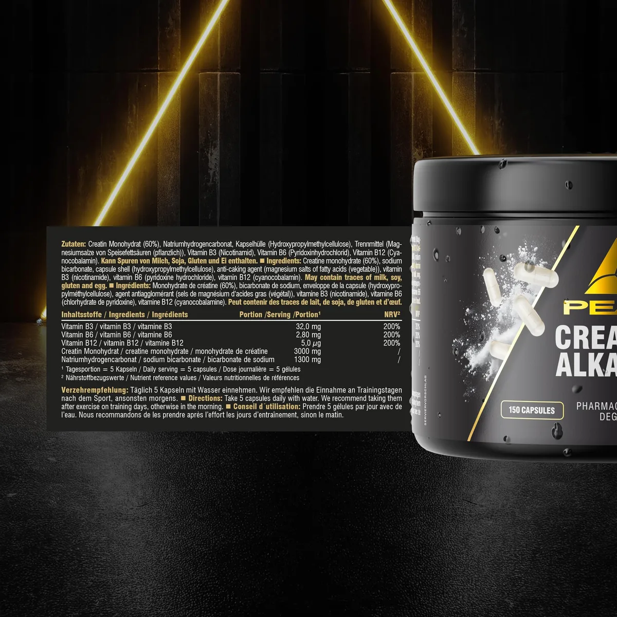 PEAK Creatin Alkalin - 150 Kapseln I 30 Portionen I Supplement mit Kreatin Monohydrat und Säurepuffer – Bild 2