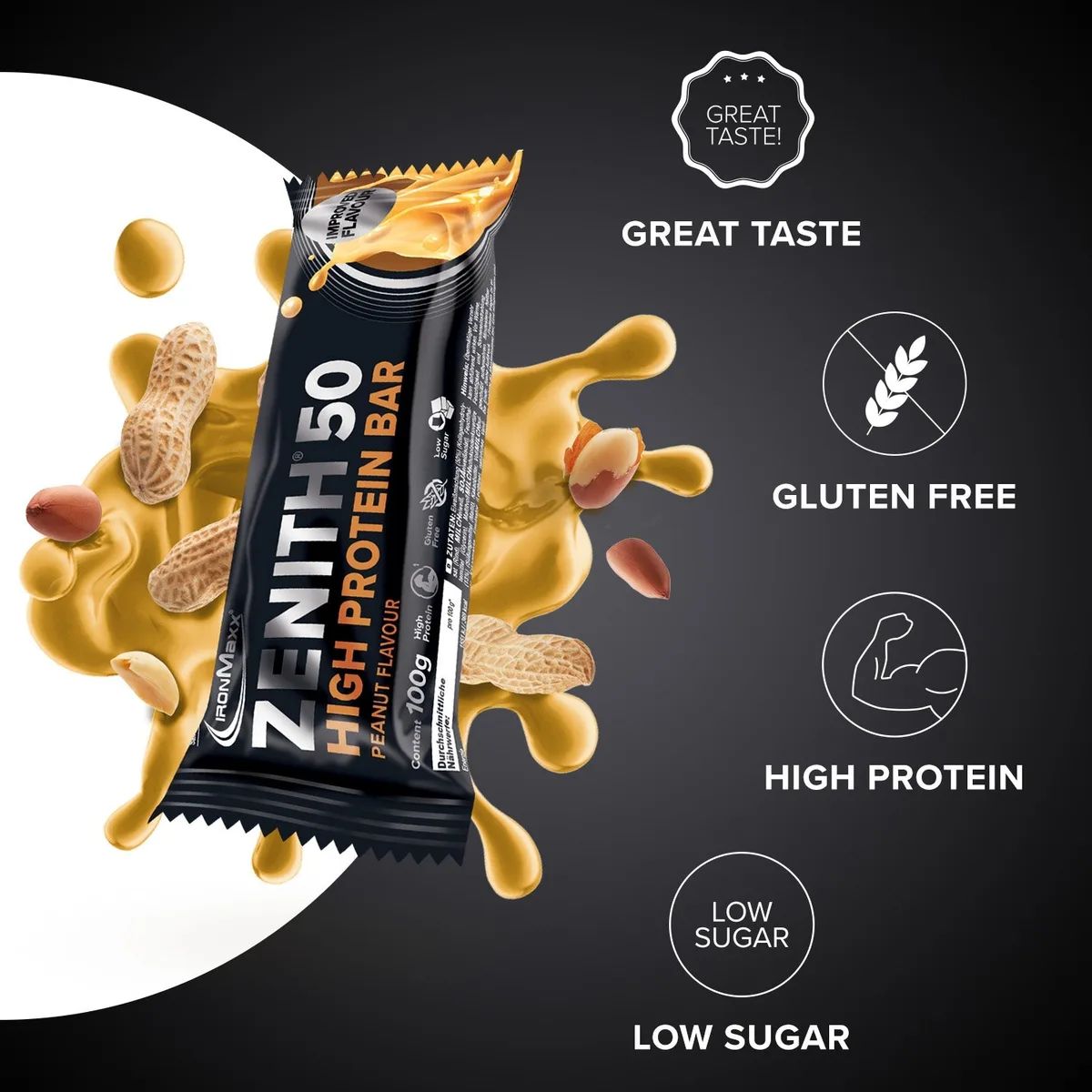 ZENITH® 50 Protein Riegel (100g) - Erdnuss – Bild 7