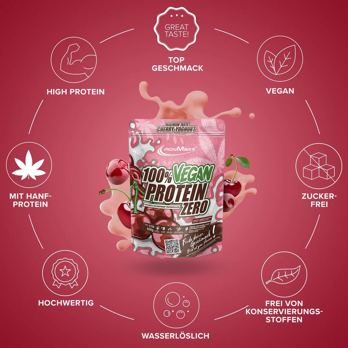 100% Vegan Protein Zero (500g) - Cherry Joghurt – Bild 5