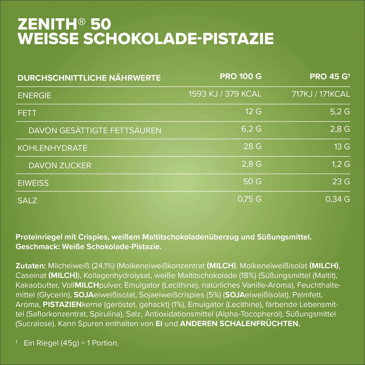 ZENITH® 50 Protein Riegel (45g) - White Pistachio Crisp – Bild 4