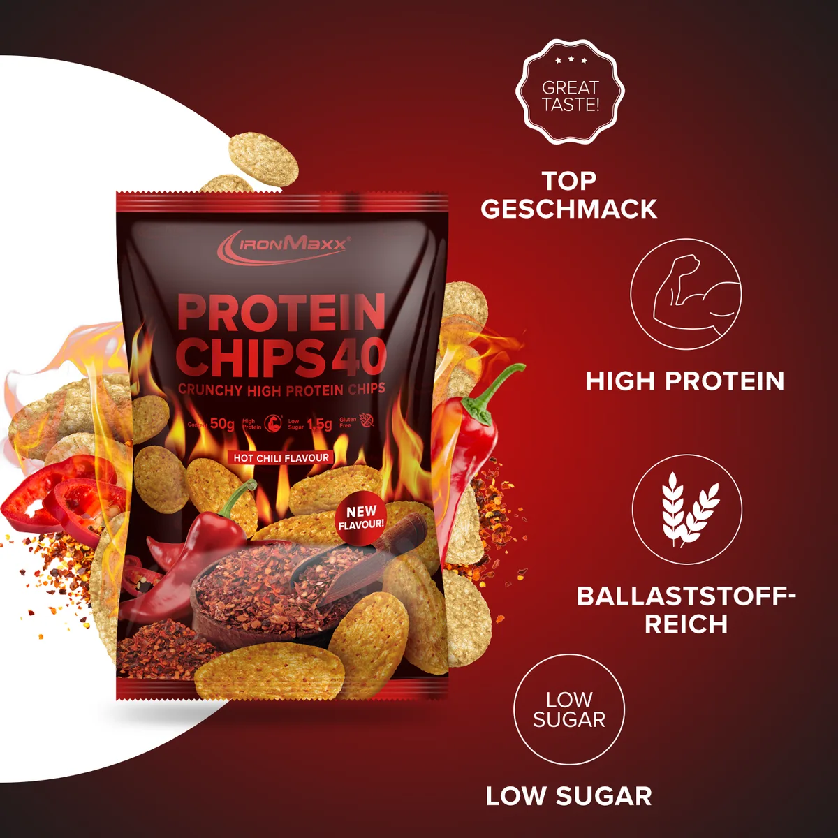Protein Chips 40 (50g) - Hot Chili – Bild 2
