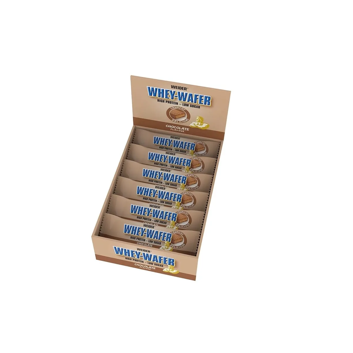 Weider - Whey Wafer - Knuspriger Proteinriegel mit 30% Eiweiß und Schokoladenüberzug - Wenig Zucker, Protein Snack - Box mit 12x35g - Schoko – Bild 6