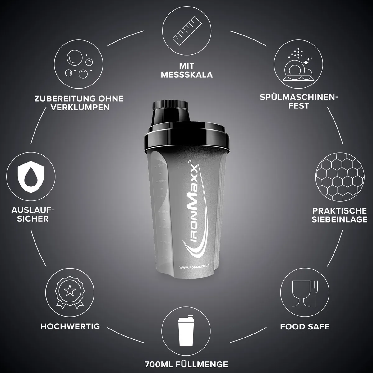 Shaker (700ml) - Schwarz Matt – Bild 4