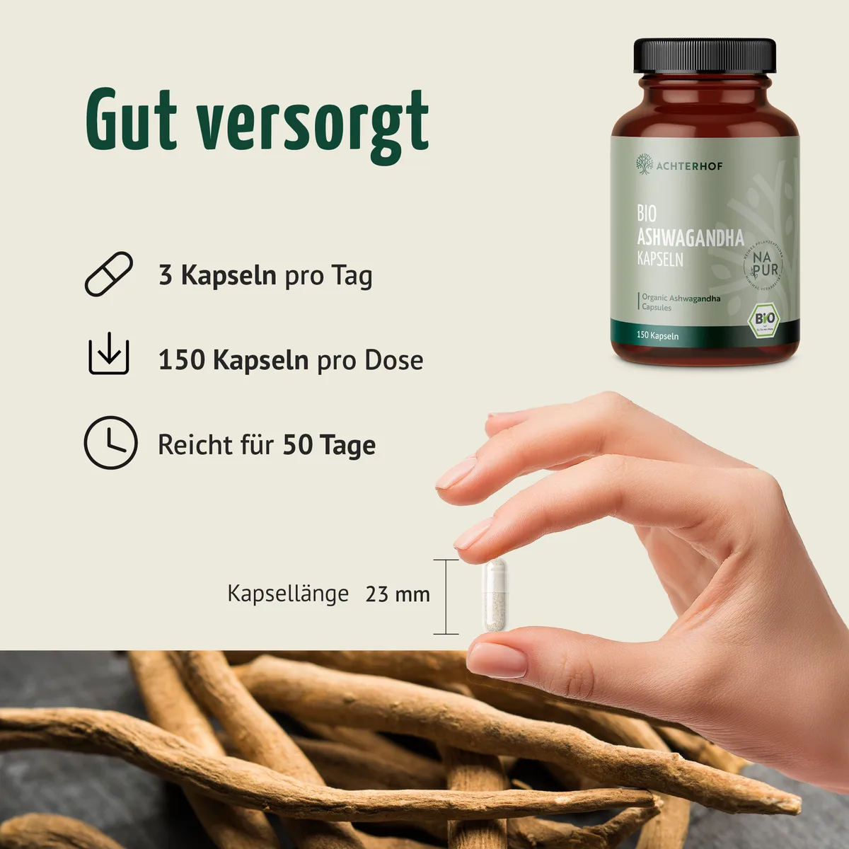 Ashwagandha Kapseln Bio (150 Kapseln) – Bild 5
