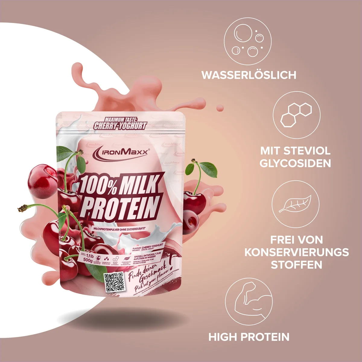 100% Milk-Protein (500g) - Cherry Yoghurt – Bild 3