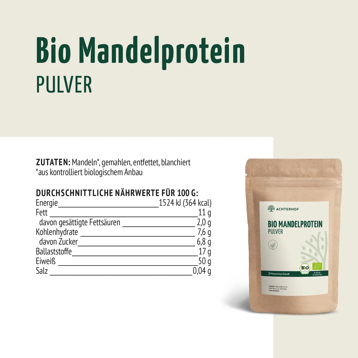 Bio Mandelprotein Pulver (500g) – Bild 7
