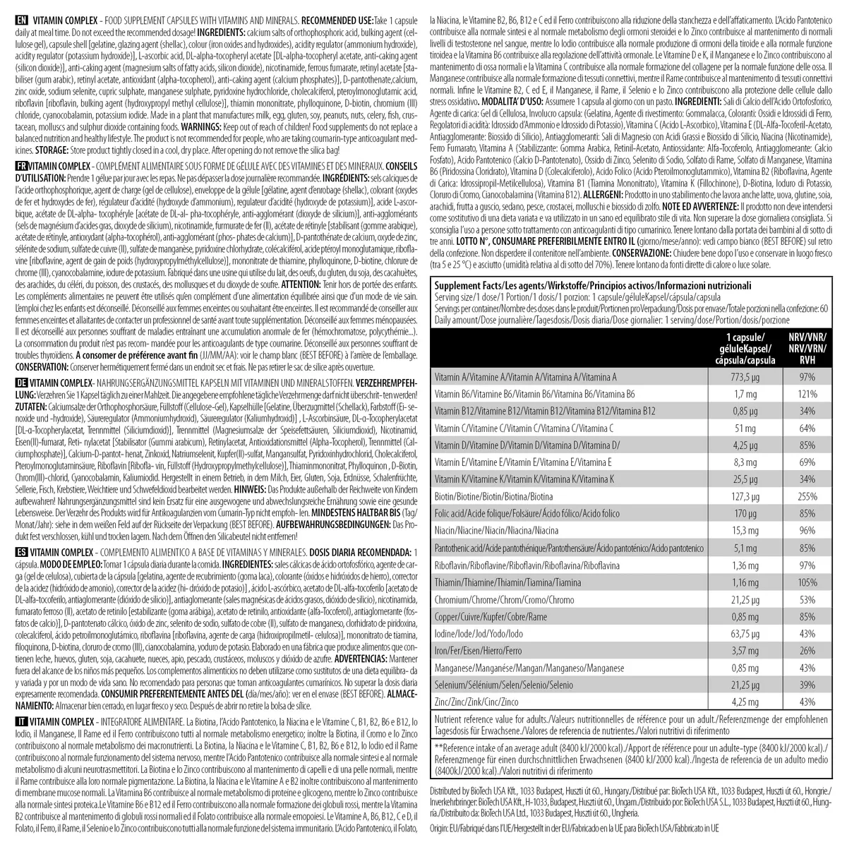 BioTechUSA Vitamin Complex | Multivitamin- & Mineralien-Kapseln | Vitalität | Haut | Haare | Immunität | 13 Vitamine | 10 Mineralien | Glutenfrei | 60 Kapseln – Bild 4