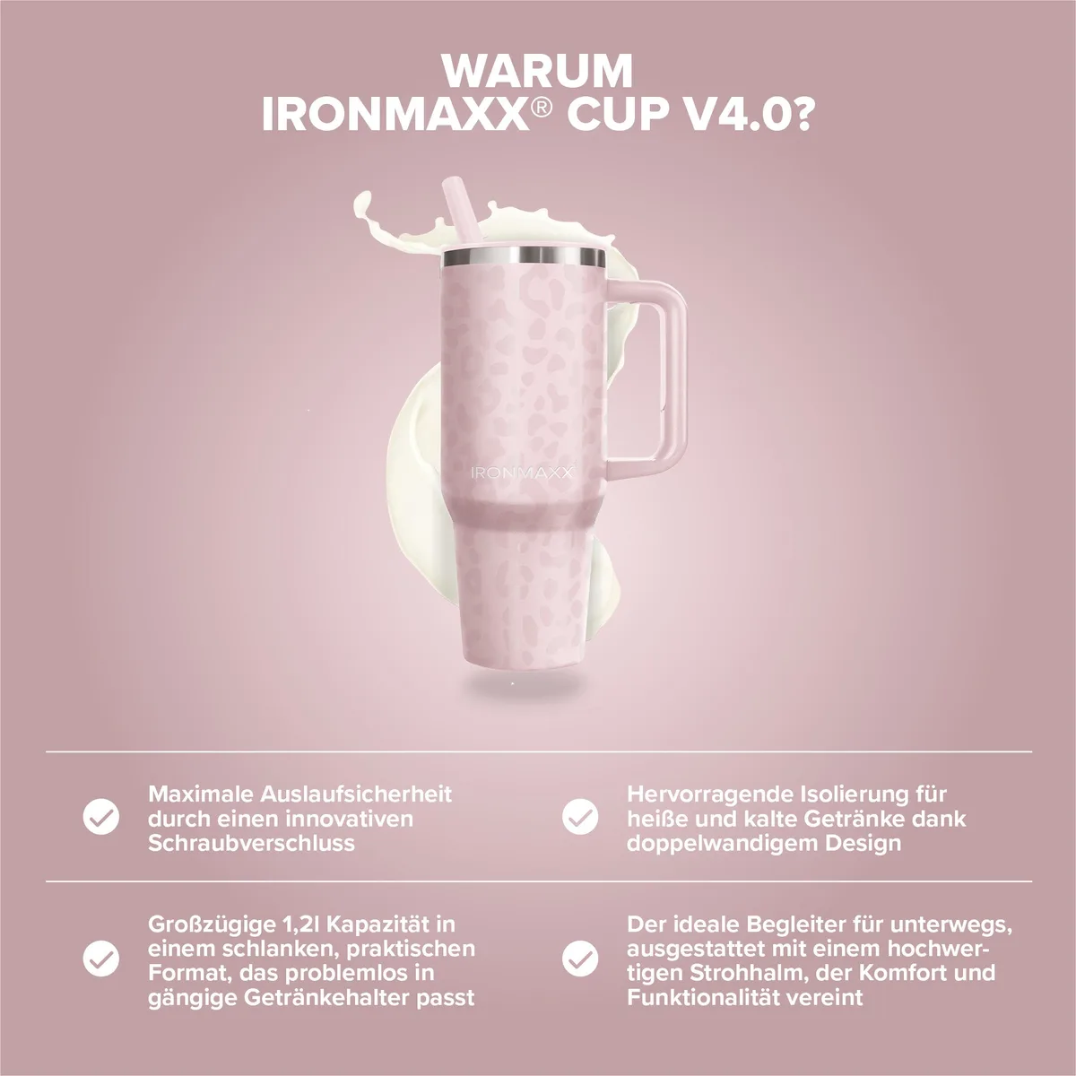 IronMaxx Cup V4.0 (1200ml) - Leo-Style Rose – Bild 3