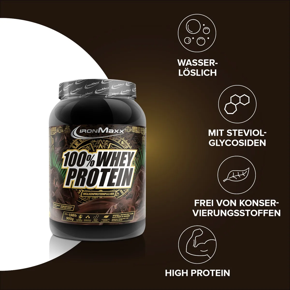 100% Whey Protein (900g) - Pure Dark Cocoa – Bild 3