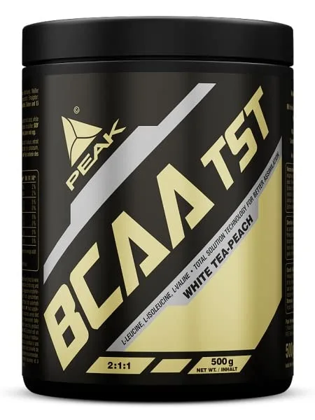 PEAK BCAA - TS-Technology - 500g Geschmack White Tea Peach I 38 Portionen I verzweigtkettige Aminosäuren I 2:1:1 (Leucin : Isoleucin : Valin) I schnelle Resorption I vegan