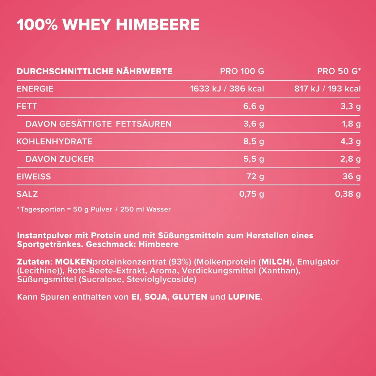 100% Whey Protein (2350g) - Himbeere – Bild 4