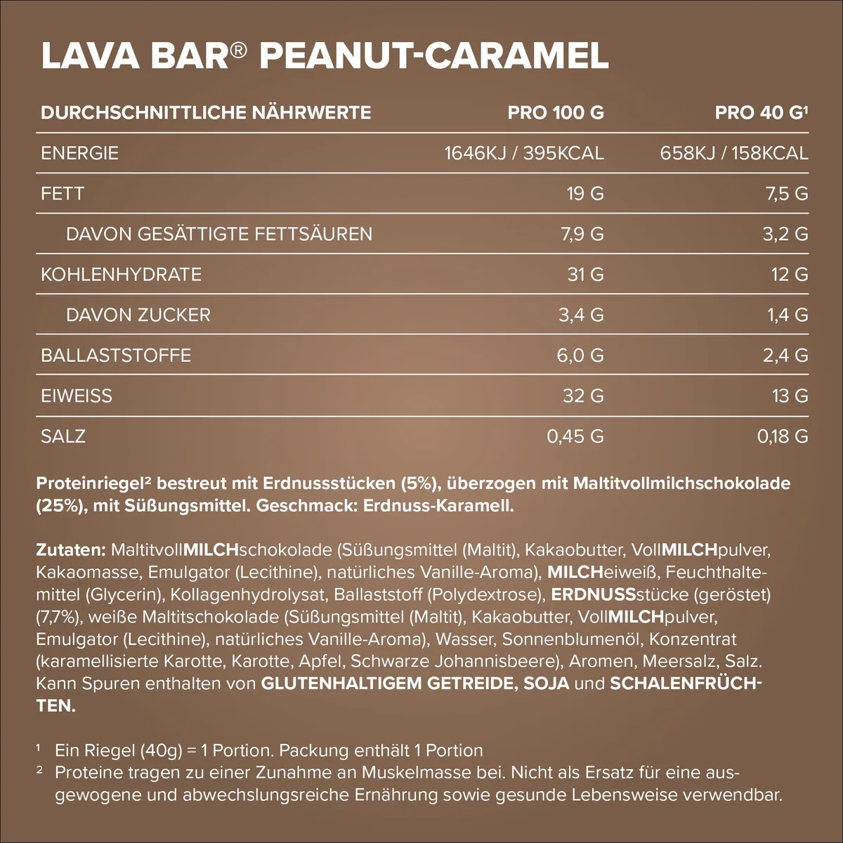 Lava Bar Protein Riegel (40g) - Peanut Caramel – Bild 4