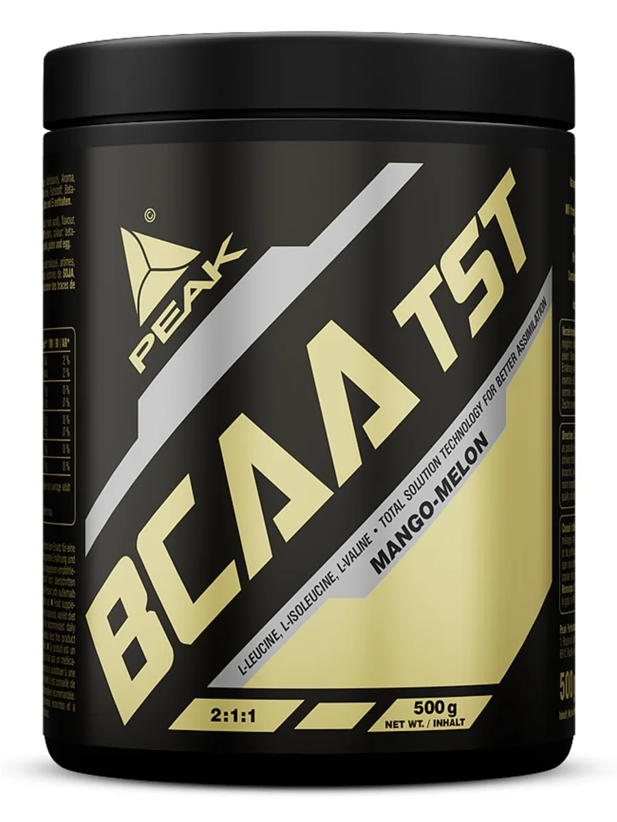 PEAK BCAA - TS-Technology - 500g Geschmack Mango-Melon I 38 Portionen I Pulver I verzweigtkettige Aminosäuren I 2:1:1 (Leucin : Isoleucin : Valin) I schnelle Resorption I vegan