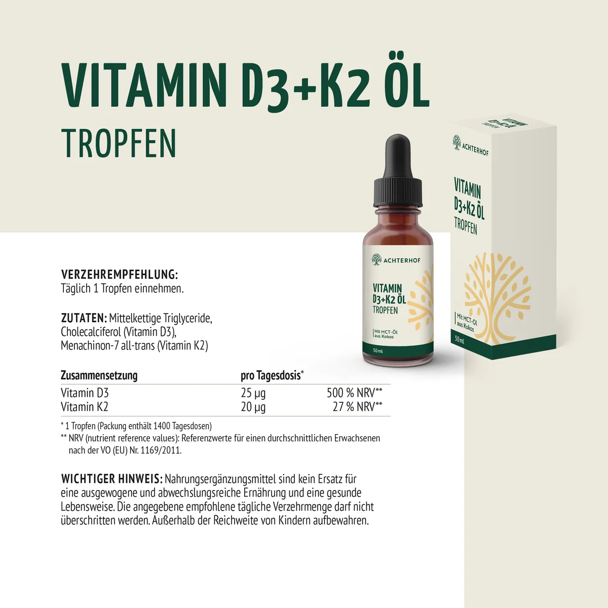 Vitamin D3+K2 Öl Tropfen (50ml) – Bild 6