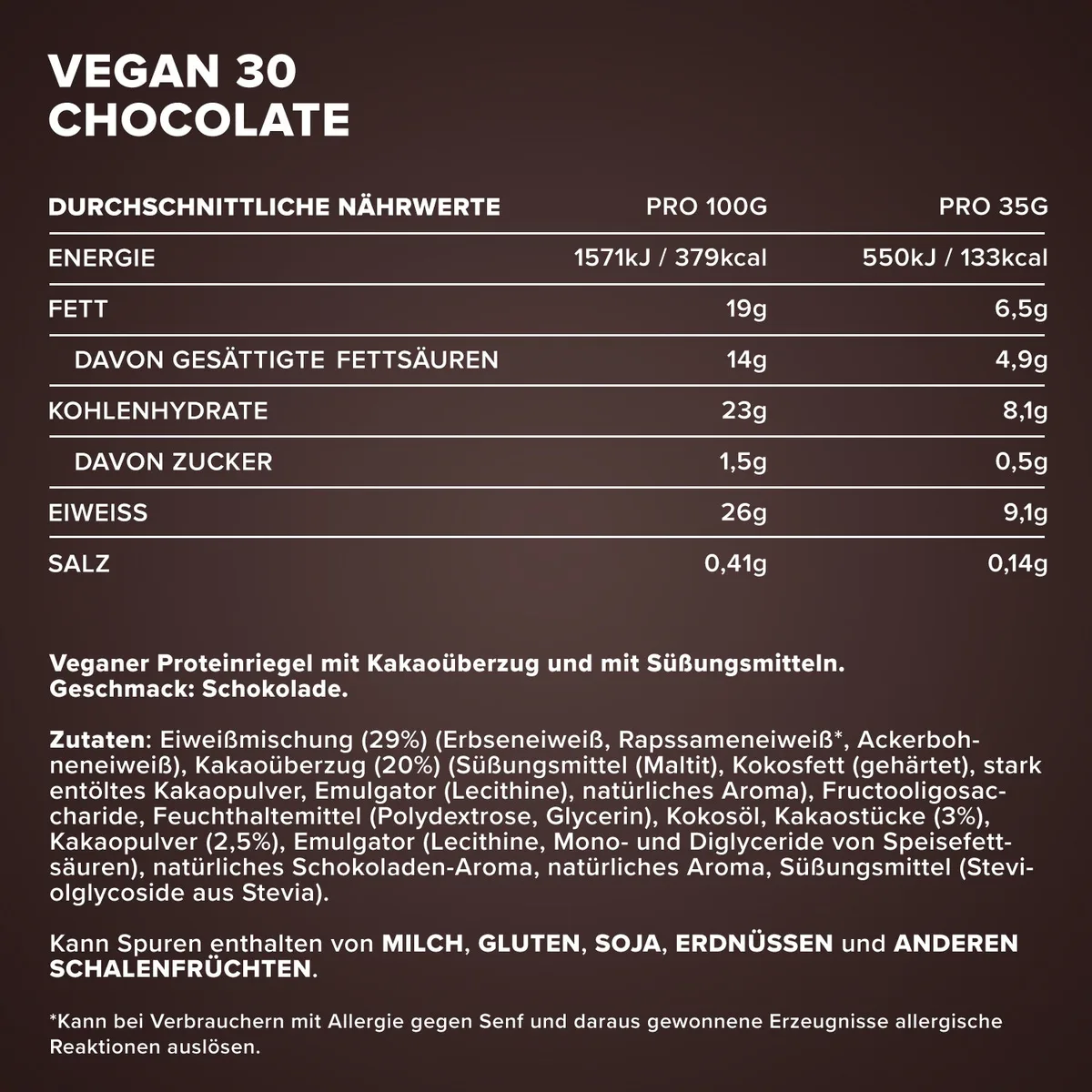 Vegan 30 Protein Riegel (35g) - Schokolade – Bild 4