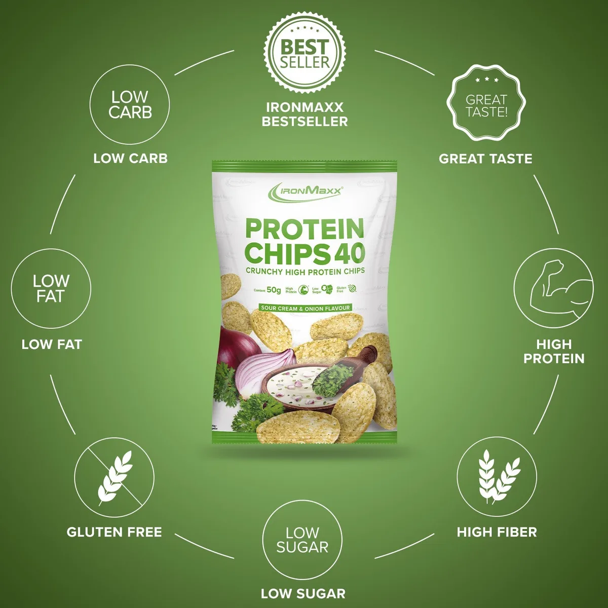 Protein Chips 40 (50g) - Sour Cream & Onion – Bild 5