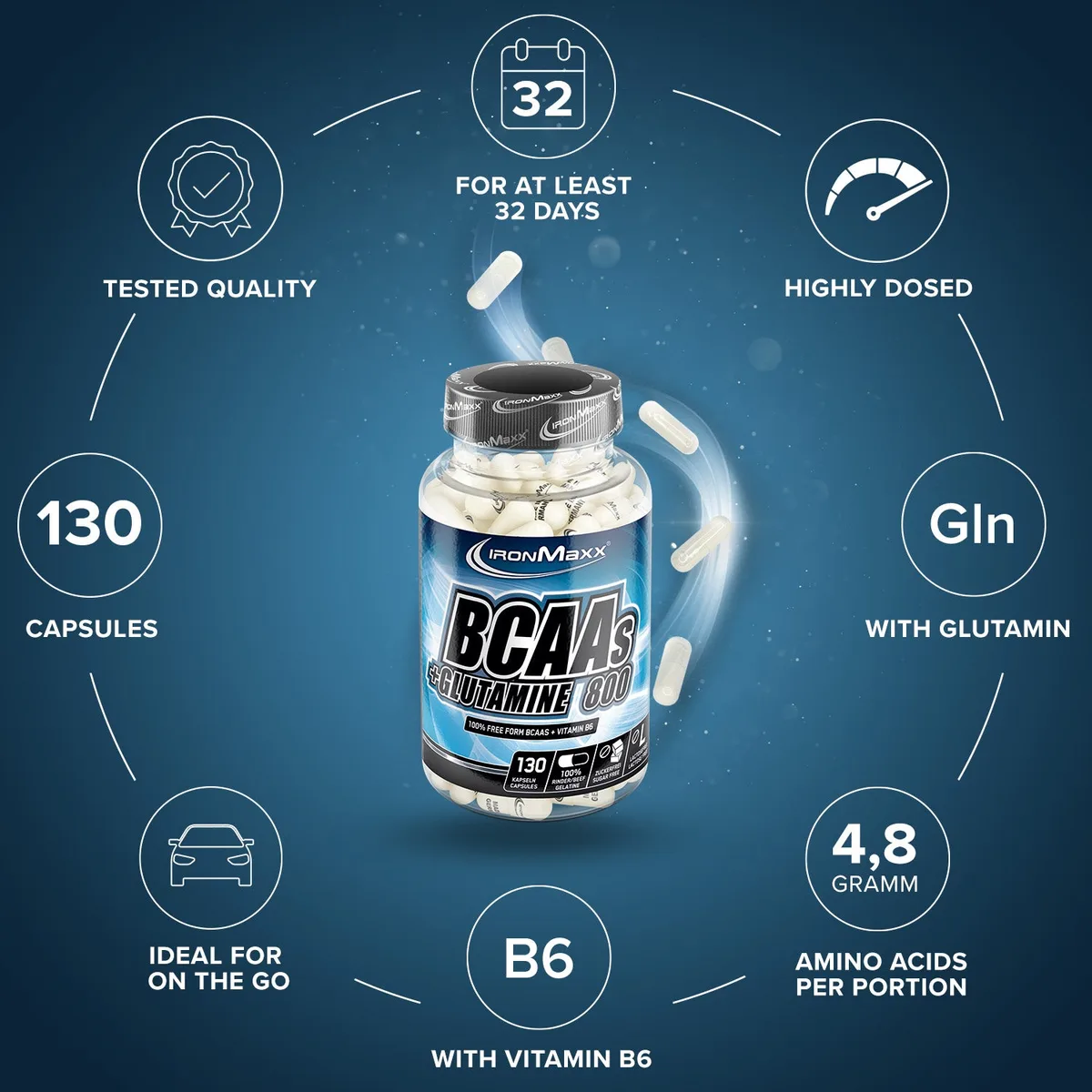BCAAs + Glutamin 800 - 130 Kapseln – Bild 5