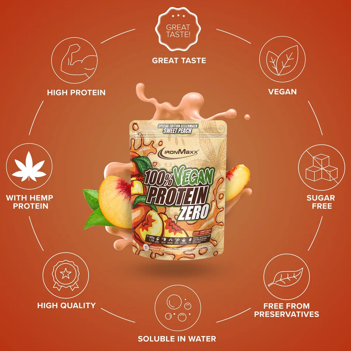 100% Vegan Protein Zero (500g) - Sweet Peach – Bild 5