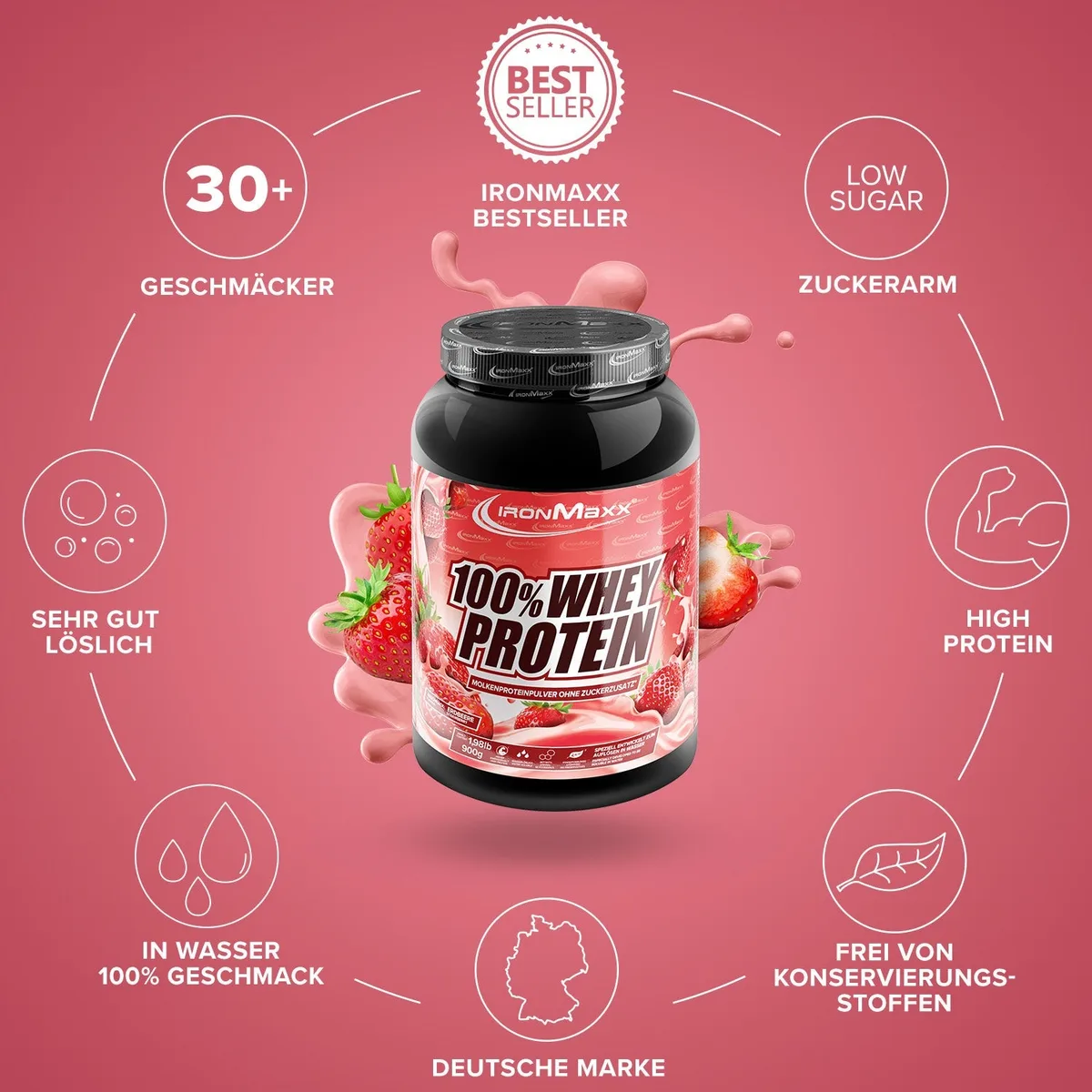 100% Whey Protein (900g) - Strawberry – Bild 5