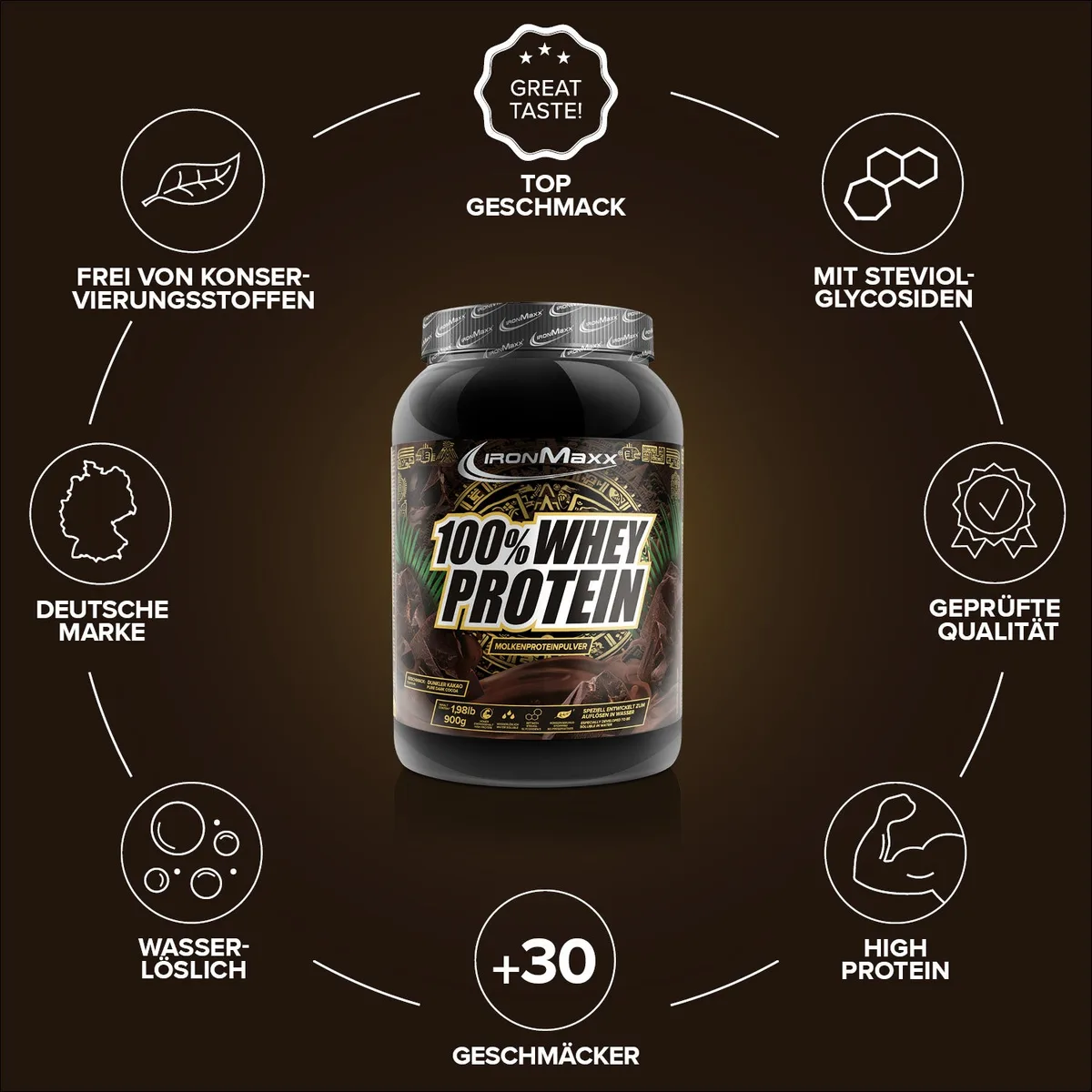 100% Whey Protein (900g) - Pure Dark Cocoa – Bild 6