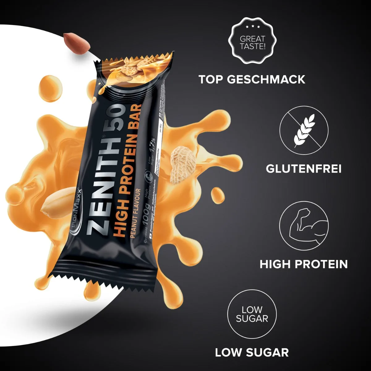 ZENITH® 50 Protein Riegel (12x100g) - Erdnuss – Bild 3