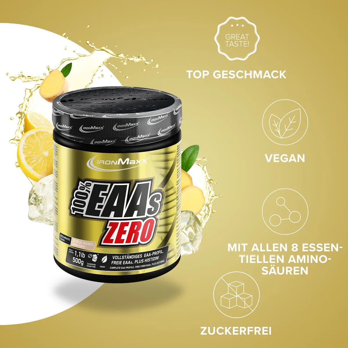 100% EAAs Zero (500g) - Zitrus-Ingwer – Bild 2