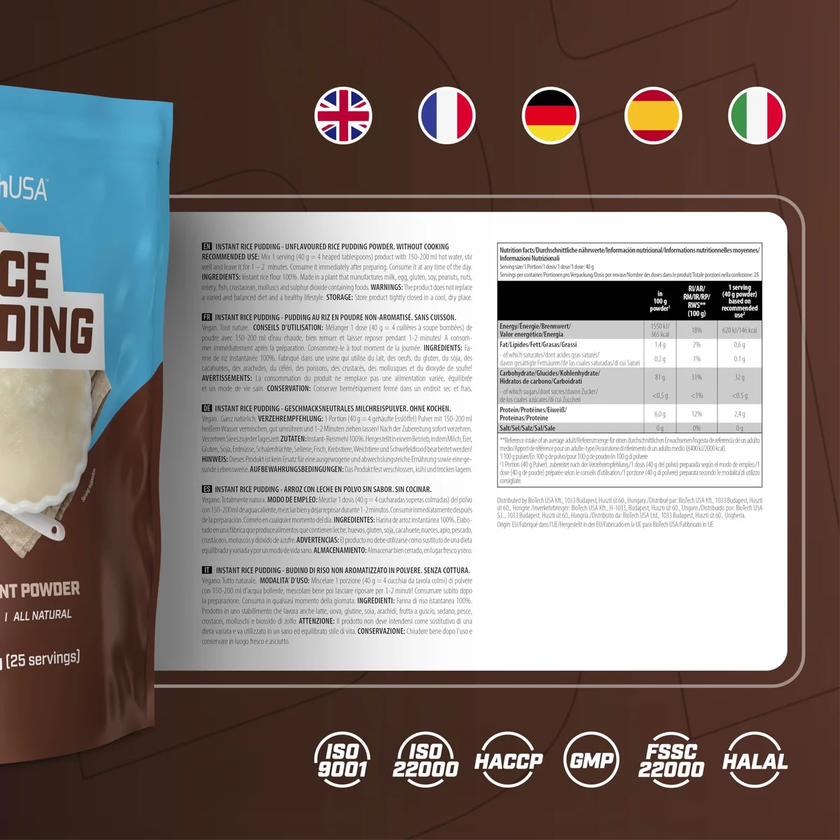 BioTechUSA Rice Pudding | Instant-Milchreis-Pulver | Vegan | Naturrein, 1000 g, ohne Geschmack – Bild 7
