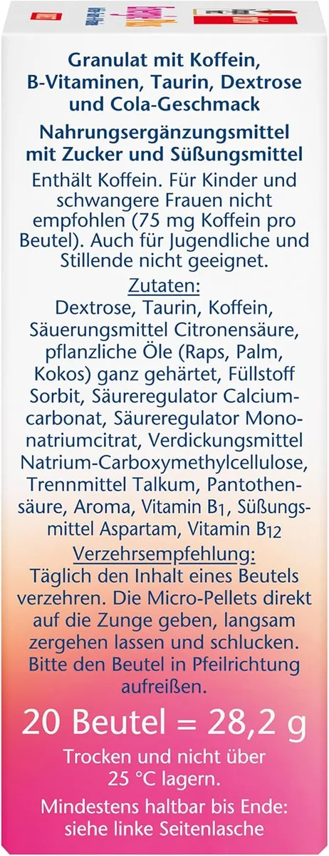 Energie Plus Koffein + Taurin + B-Vitamine Direct (20 Portionsbeutel) – Bild 3
