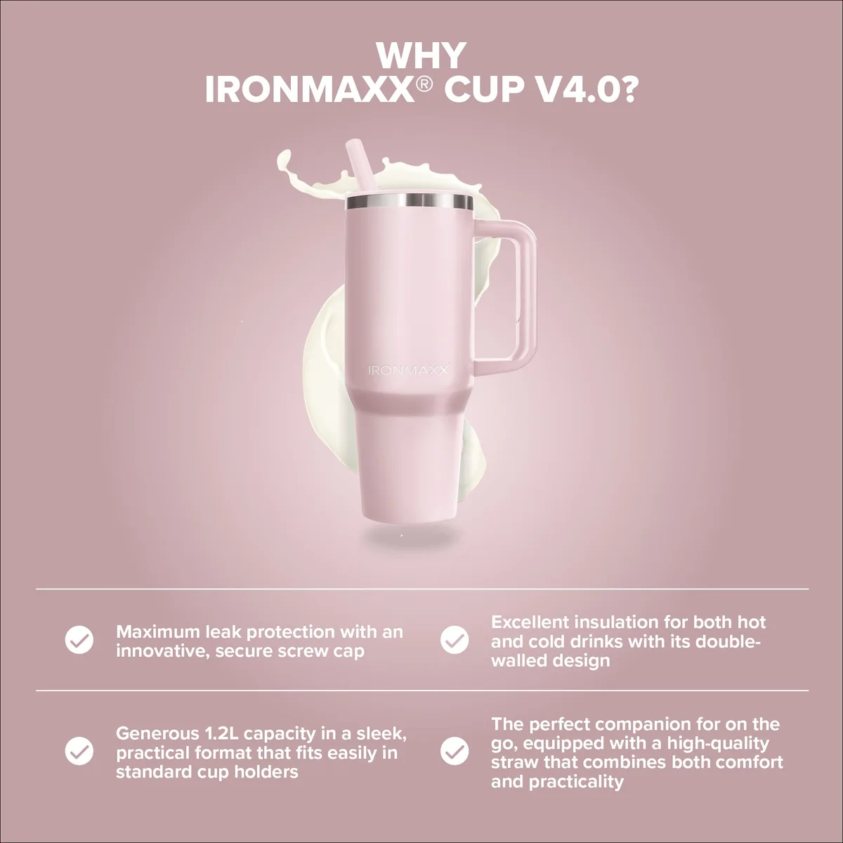 IronMaxx Cup V4.0 (1200ml) - Rose – Bild 7