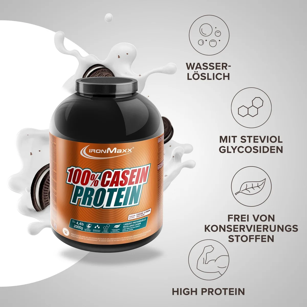 100% Casein Protein (2000g) - Cookies & Cream – Bild 2