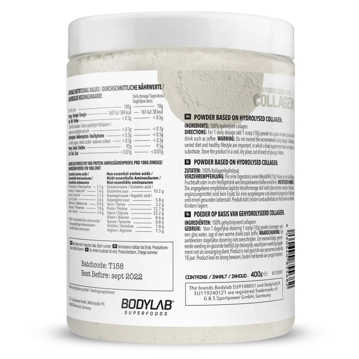 Hydrolised Collagen (400g) Neutral – Bild 2