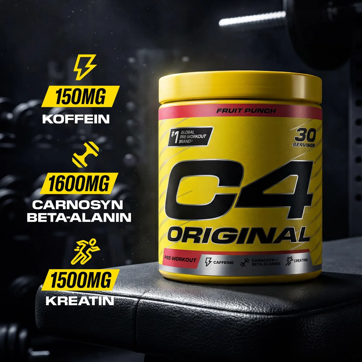 C4 Original - Pre-Workout-Booster - Getränkepulver für Energy Drink | 150 mg Koffein + Beta-Alanin + Kreatin-Monohydrat (Grüner Apfel, 30 Portionen) – Bild 2