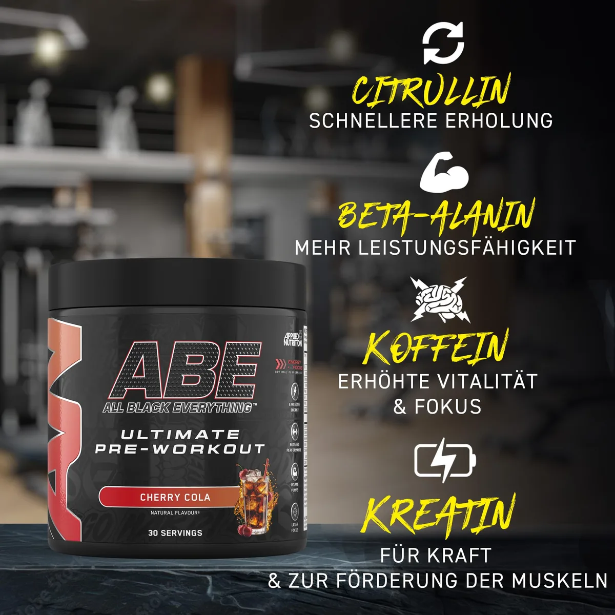 Applied Nutrition ABE Pre Workout Pulver - Pre Booster für Energie & Leistung mit Citrullin, Kreatin Monohydrat, Beta Alanin (375 g – 30 Portionen)(Sour Apple) – Bild 3