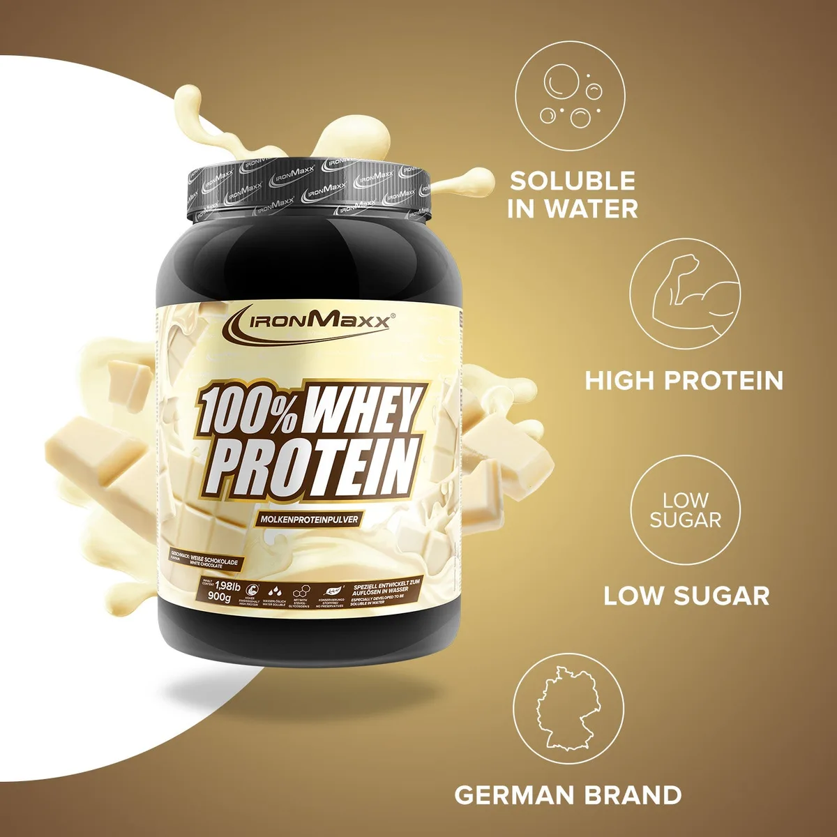 100% Whey Protein (900g) - Weiße Schokolade – Bild 7