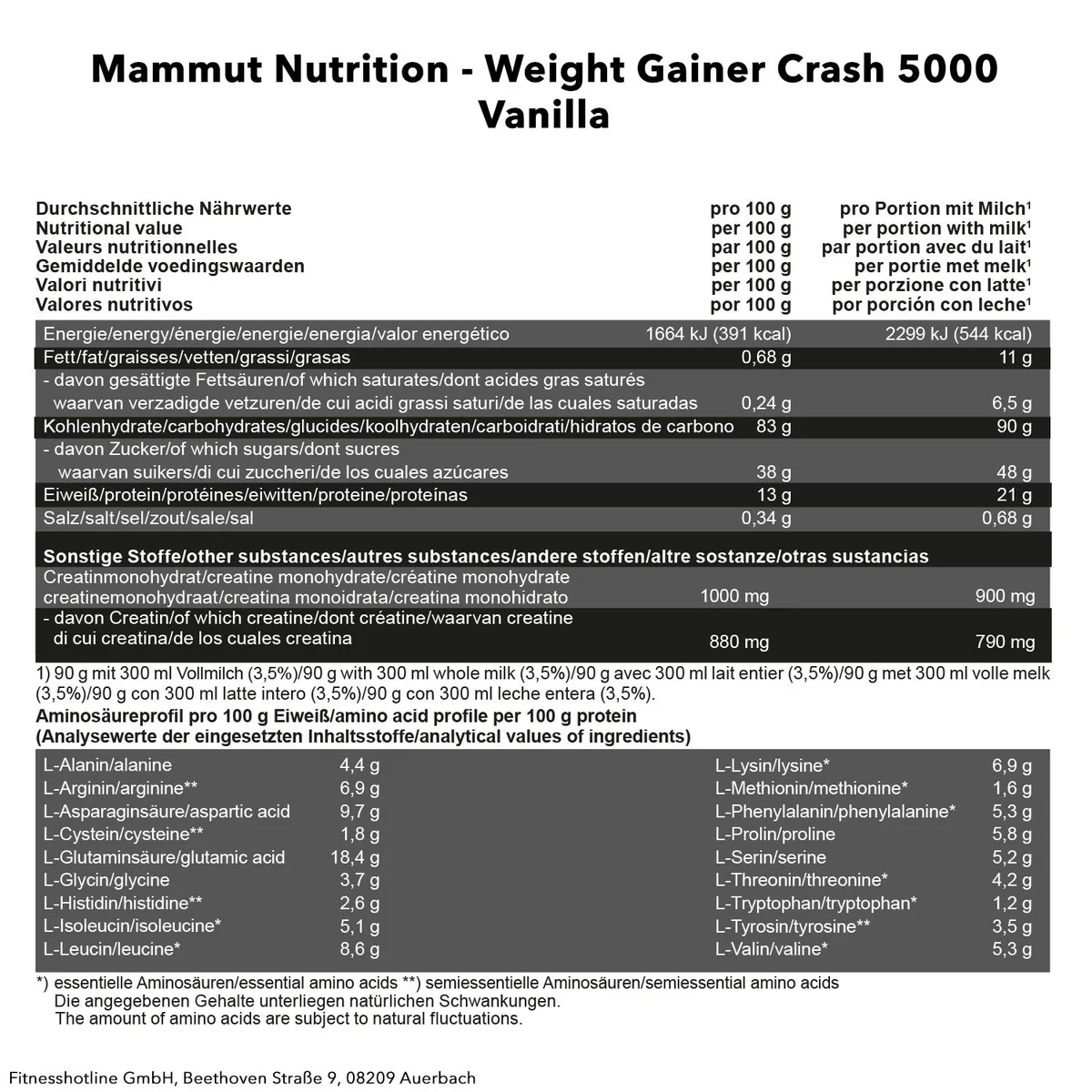 Weight Gainer Crash 5000 (4500g) Schoko – Bild 3