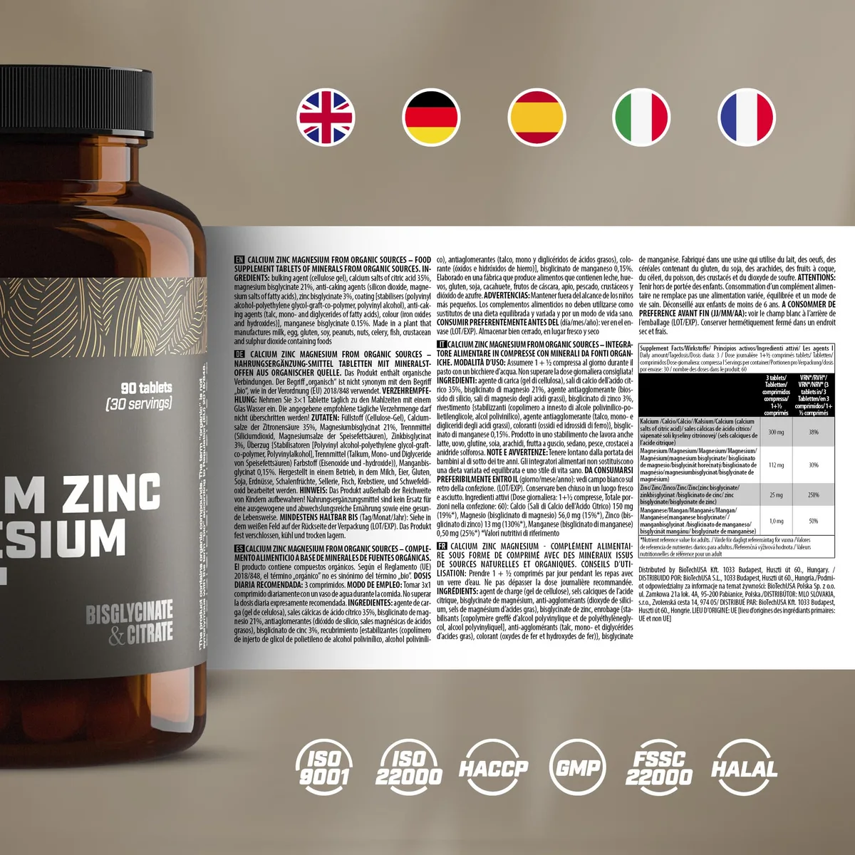 BioTechUSA Calcium Zinc Magnesium from Organic Sources | 4 Arten biologischer Mineralien | Synergistische Formel für Knochen, Muskeln, Nerven- und Immunsystem, 90 Tabletten – Bild 7