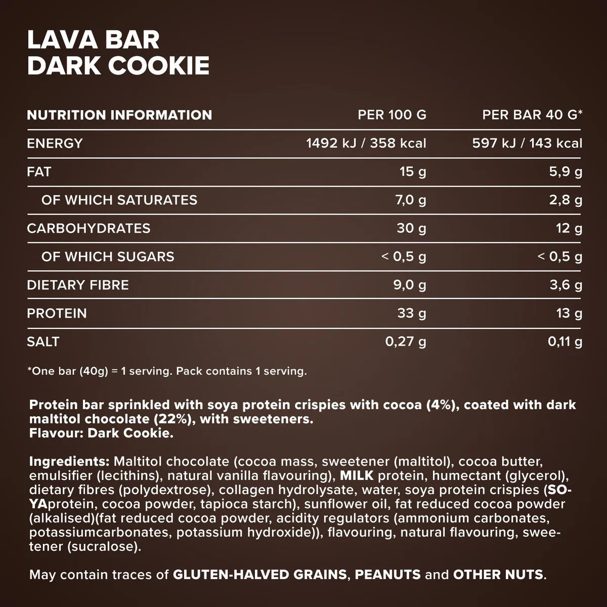 Lava Bar Protein Riegel (40g) - Dark Cookie – Bild 5