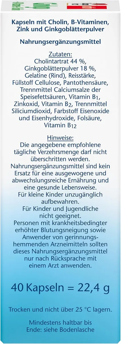 Ginkgo + Vitamin B + Cholin (40 Kapseln) – Bild 2