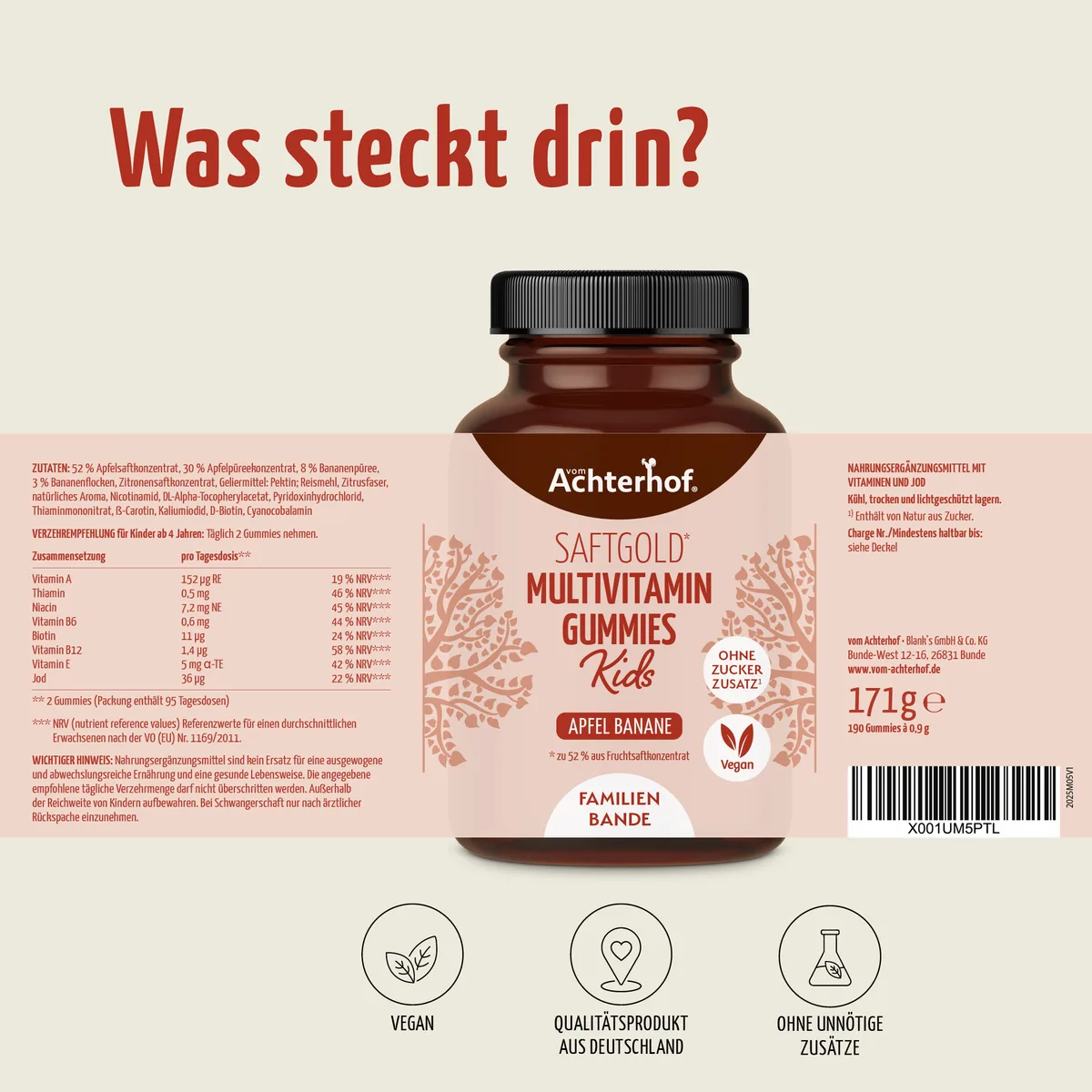 Saftgold Multivitamin Kids Gummies Apfel Banane (190 Stück) – Bild 8