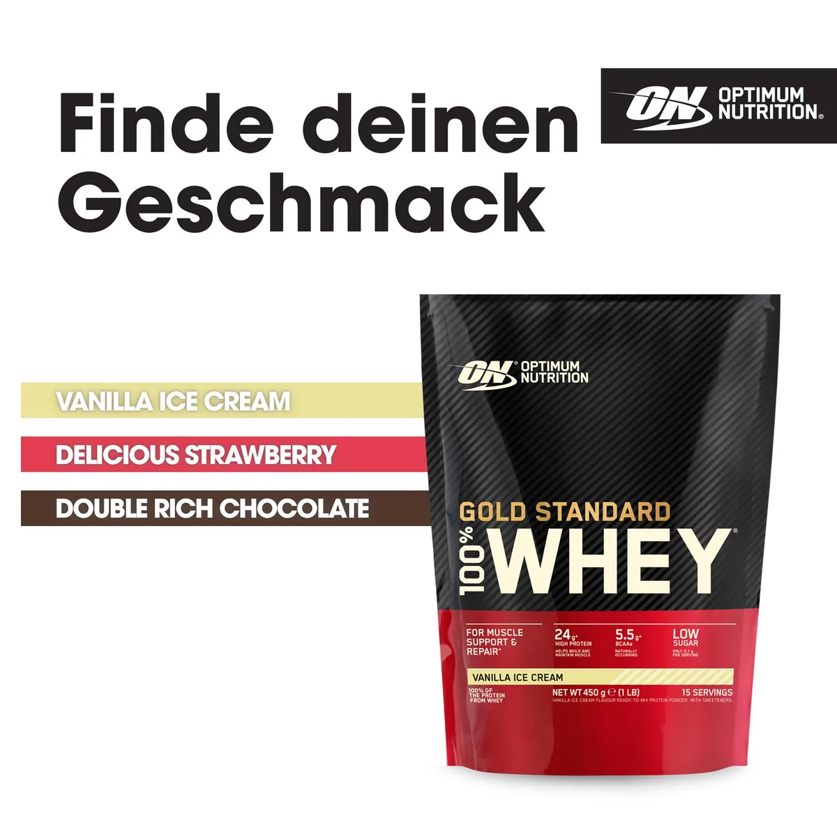 Optimum Nutrition Gold Standard 100% Whey, Proteinpulver, Geschmack Vanilla Ice Cream, 450g, 15 Portionen – Bild 5