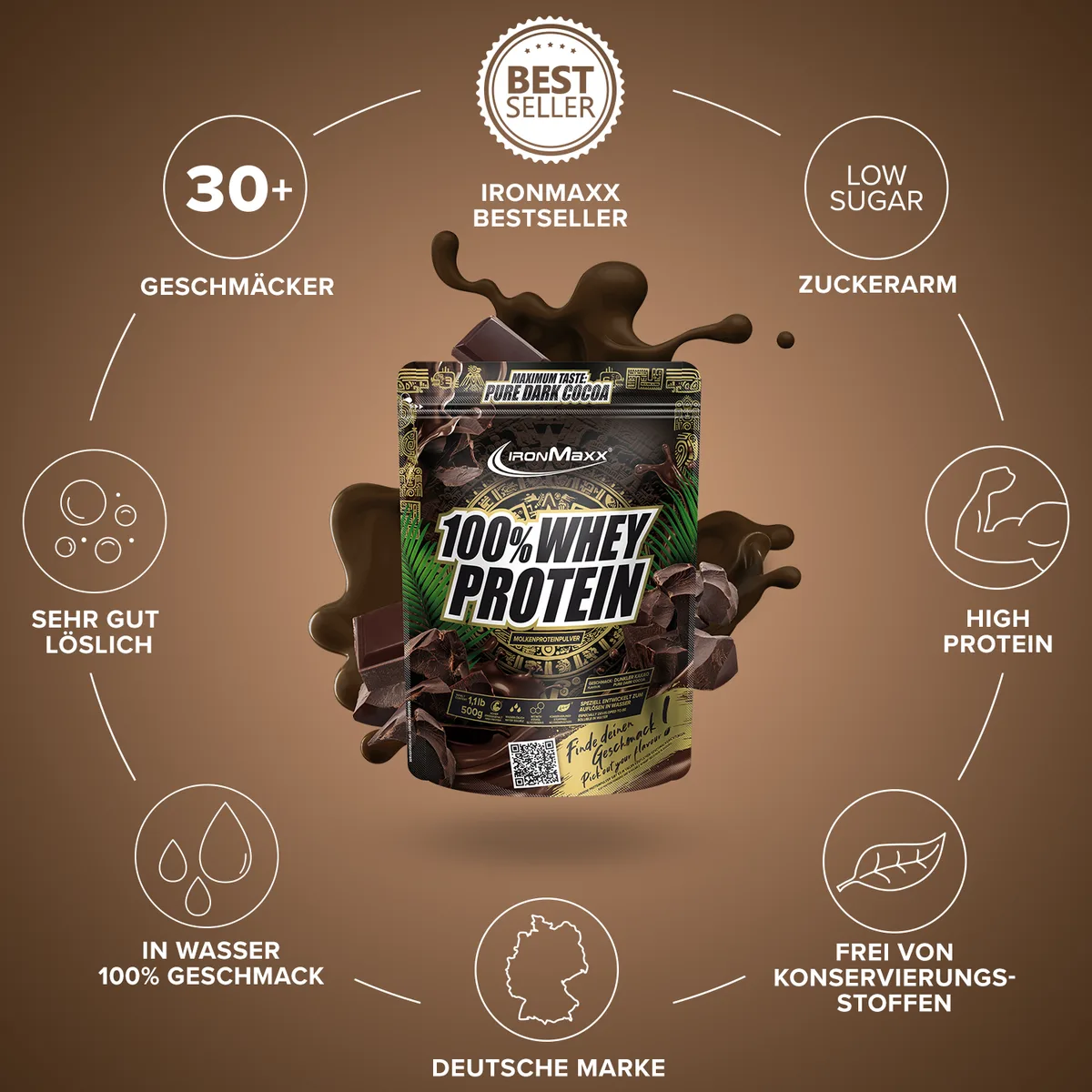 100% Whey Protein (500g) - Pure Dark Cocoa – Bild 6