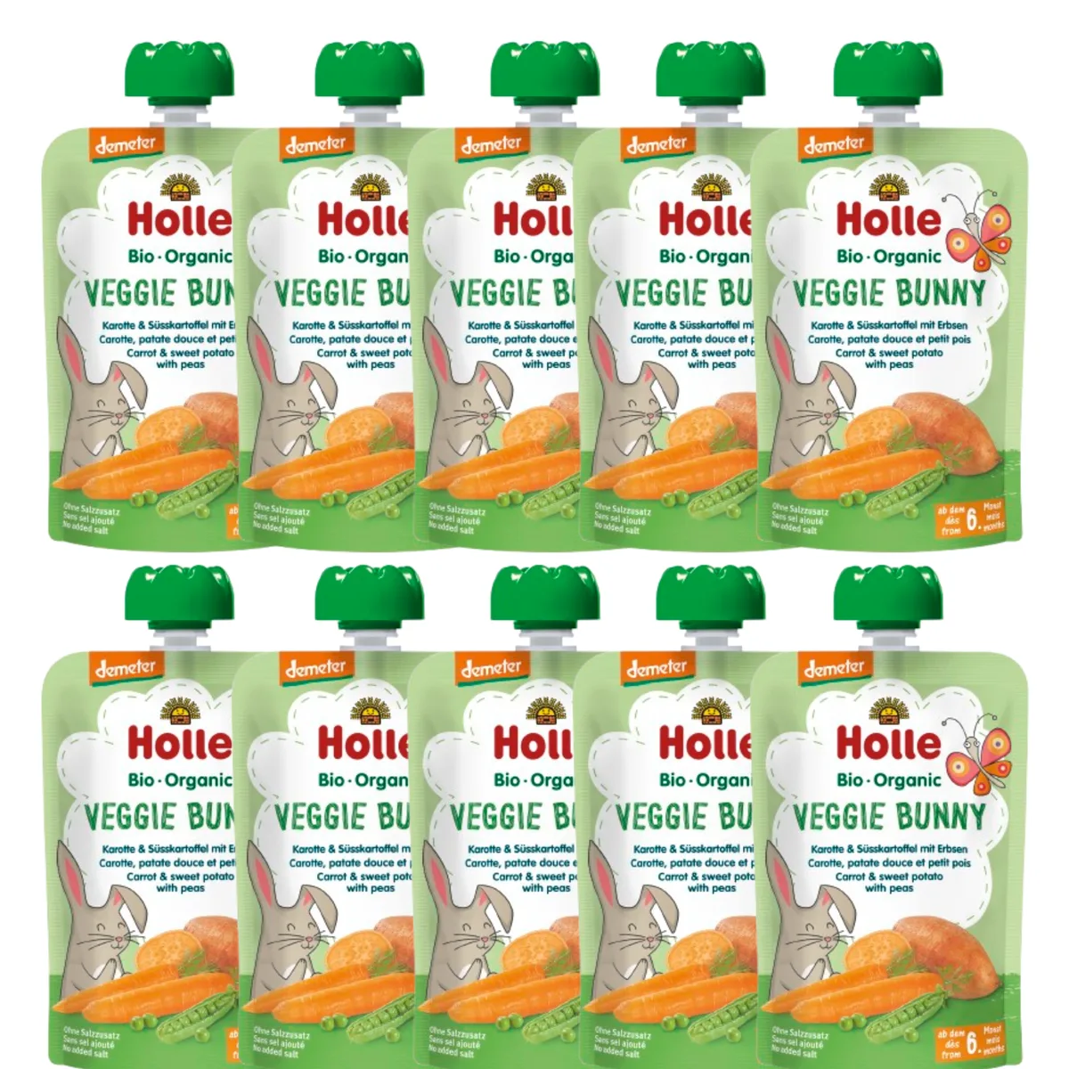 Demeter Pouchy ab dem 6. Monat (10x100g) Karotte & Süsskartoffel mit Erbsen – Bild 2
