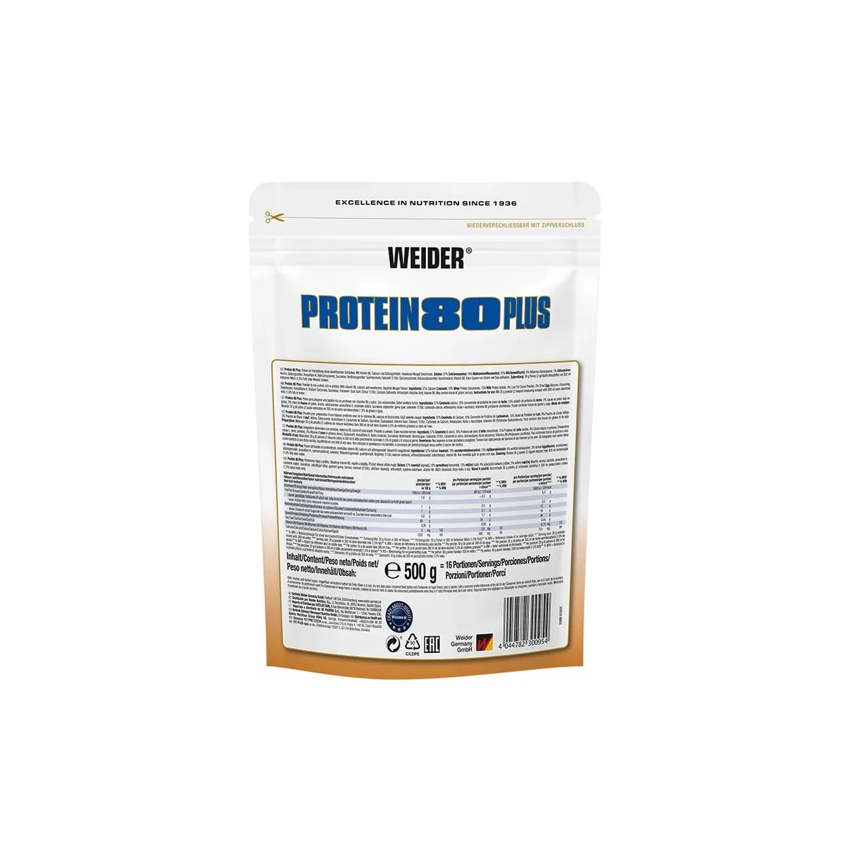 Weider - Protein 80 Plus - 4-Komponenten Protein Pulver - Hoher Proteingehalt mit 80% Eiweiß - Cremige Shakes mit Calcium & Vitamin B6 - 500g - Haselnuss-Nougat – Bild 5