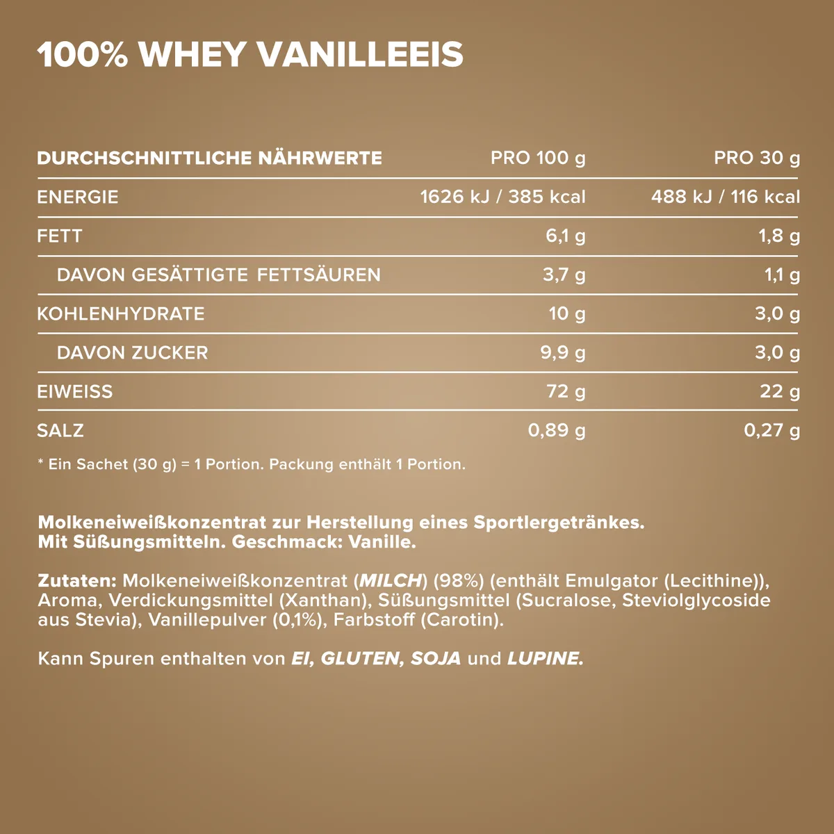 100% Whey Protein (10x30g) - Vanilla Ice Cream – Bild 4