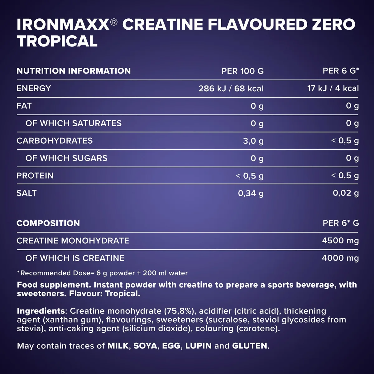 Creatine Flavoured Zero (500g) - Tropical – Bild 4