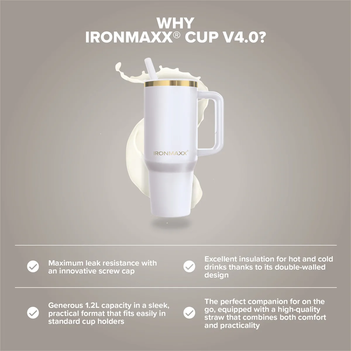 IronMaxx Cup V4.0 (1200ml) - Whey White – Bild 7