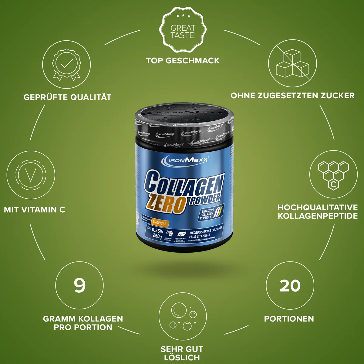 Collagen Powder Zero (250g) - Grüntee Zitrone – Bild 5
