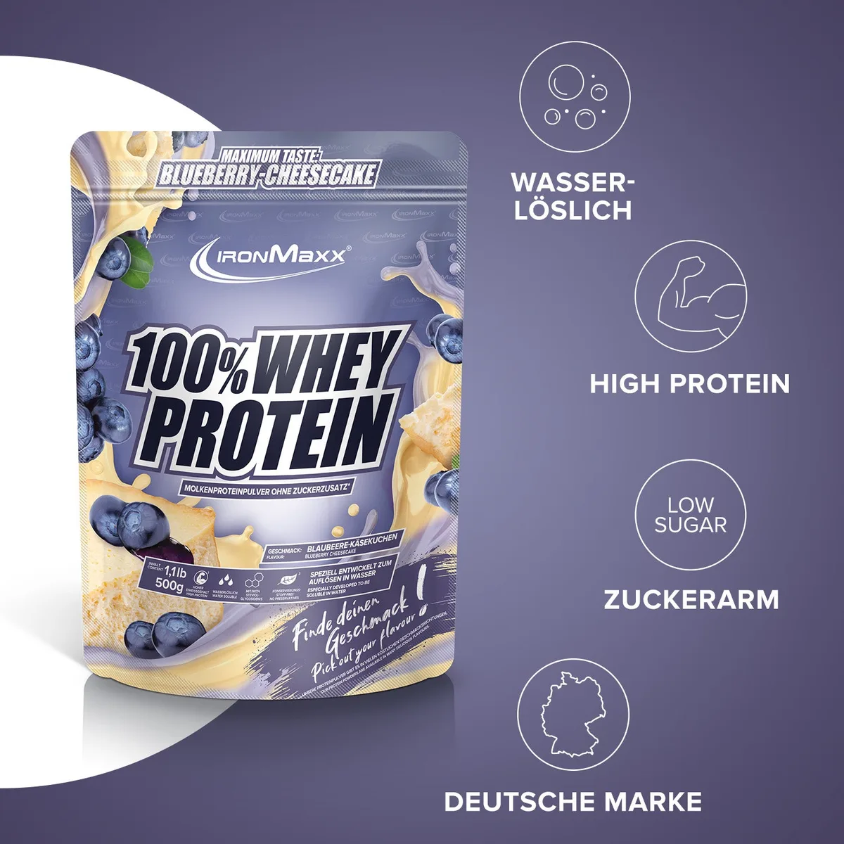 100% Whey Protein (500g) - Blueberry Cheesecake – Bild 2