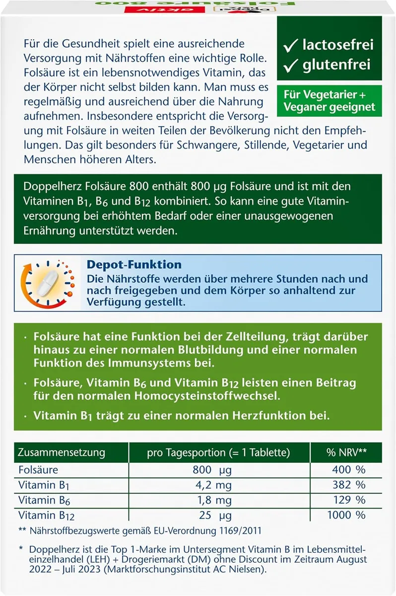 Folsäure 800 Depot (60 Tabletten) – Bild 2